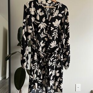 A  New Day Floral Black and White Dress